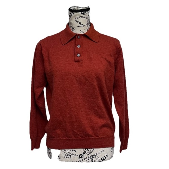 Jos. A. Bank Men's Polo Sweater Orange 100% Merino Wool Preppy fishermen M - Picture 2 of 9